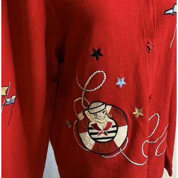 Vtg Onque casuals embroidered Red Sailor Themed Print Button Up collared sz XL - Picture 6 of 8